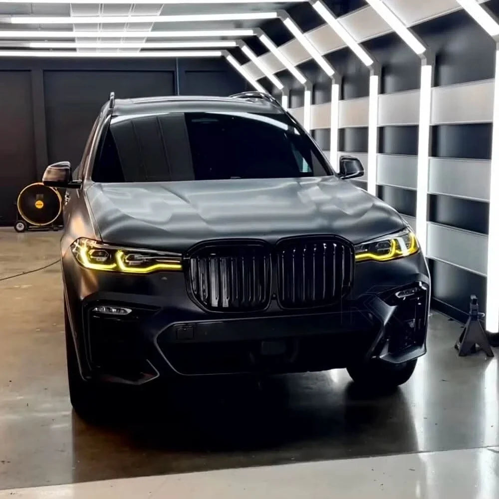 K2 Industries BMW X Series X7 G07 DRL module installed, showcasing bright daytime running lights on the 2018+ model.