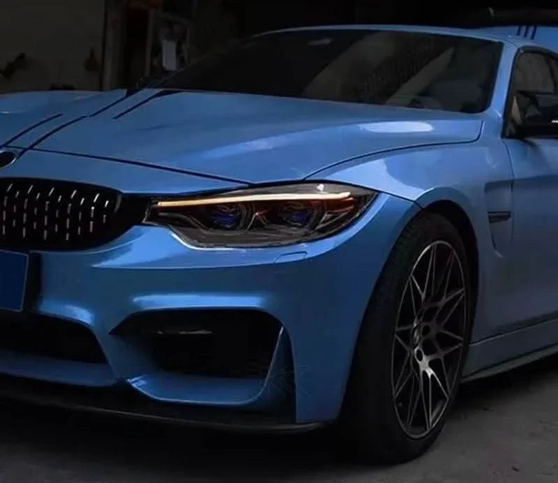 BMW 4 Series F32 F33 F82 F36 F83 M4 F80 M3 LED headlights with X Laser Style by K2 Industries, front view of headlights.
