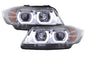BMW 3 Series E90/E91 chrome LED U BAR headlights by K2 Industries, showing sleek headlight design with LED accents.