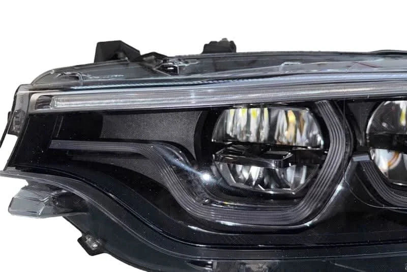 K2 Industries LED headlights for BMW 4 Series F32, F33, F82, F83 M4, F80 M3, showing sleek design and bright illumination.