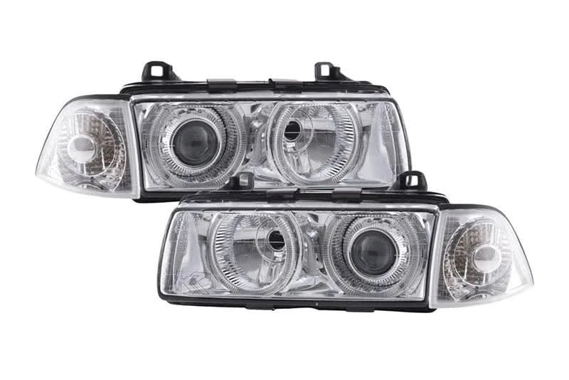 K2 Industries BMW 3-series E36 coupe/convertible chrome Xenon angel eyes headlights, 1992-1998 model.