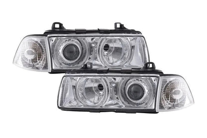 K2 Industries BMW 3-series E36 coupe/convertible chrome Xenon angel eyes headlights, 1992-1998 model.