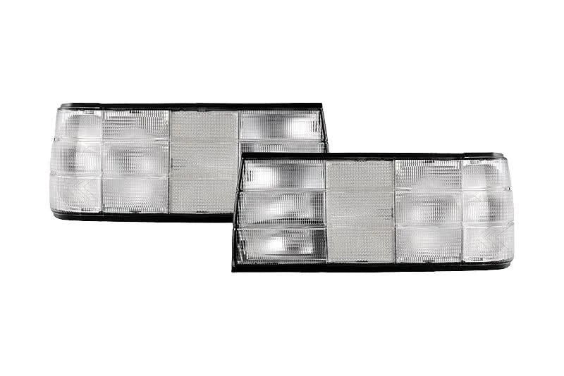 BMW 3 Series E30 facelift clear tail lights by K2 Industries, showing the sleek, transparent lens design for 1987-1994 models.