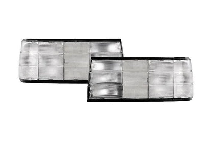 BMW 3 Series E30 facelift clear tail lights by K2 Industries, showing the sleek, transparent lens design for 1987-1994 models.