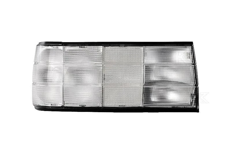 BMW 3 Series E30 facelift clear tail lights by K2 Industries, rear view showing sleek transparent design for 1987-1994 models.