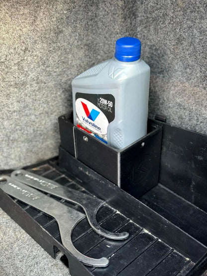 Black 3D printed oil holder for BMW E36 Coupe, Sedan, Compact Series 3 by K2 Industries, fits 1991-2000 models.
