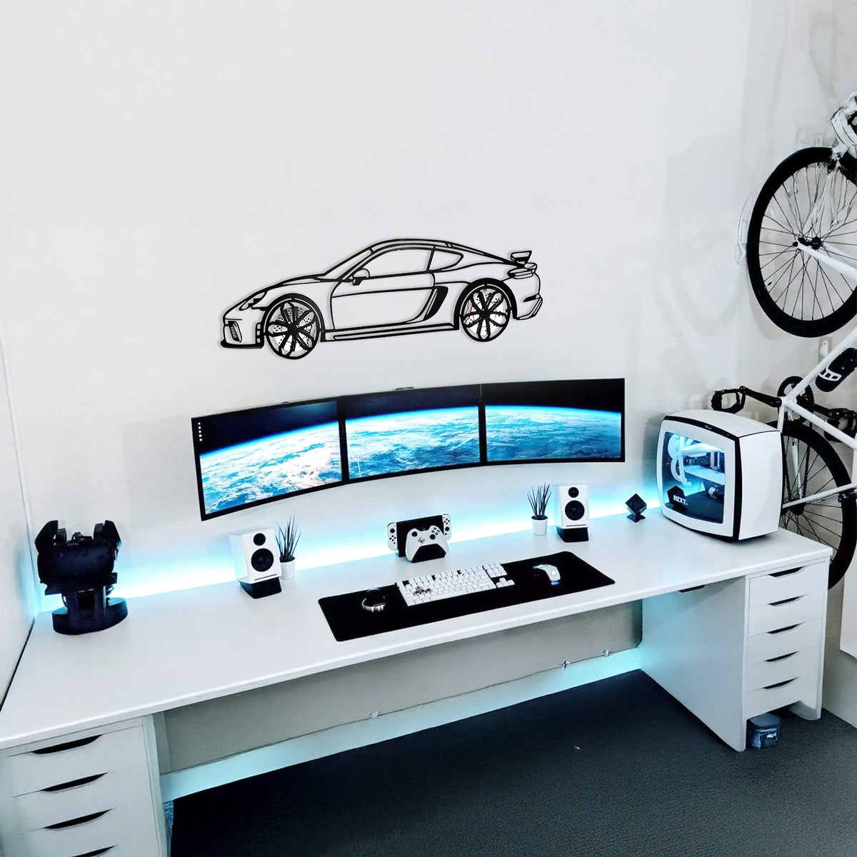 2020 Porsche Cayman GT4 Wall Art – Steel Silhouette with Spinning Wheels-KAFMEKA007 - AudiGear.com - Metal Car Wall Art