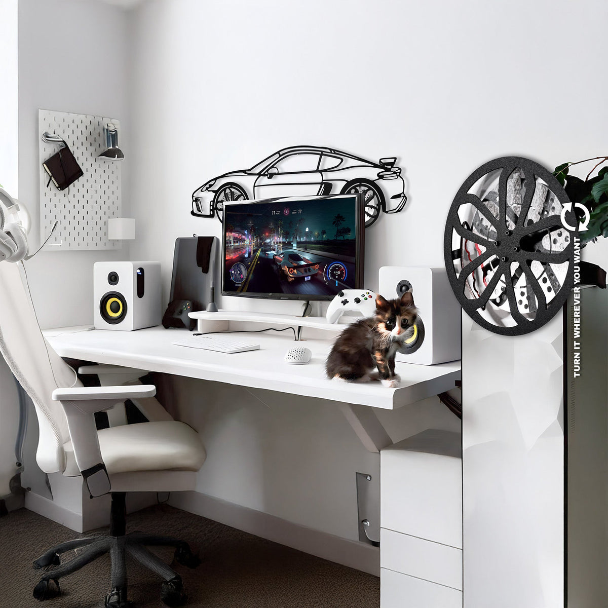 2020 Porsche Cayman GT4 Wall Art – Steel Silhouette with Spinning Wheels-KAFMEKA007 - AudiGear.com - Metal Car Wall Art