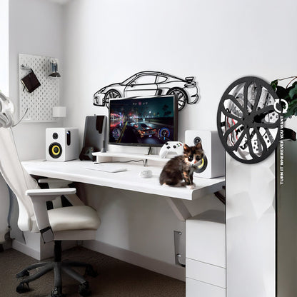 2020 Porsche Cayman GT4 Wall Art – Steel Silhouette with Spinning Wheels-KAFMEKA007 - AudiGear.com - Metal Car Wall Art