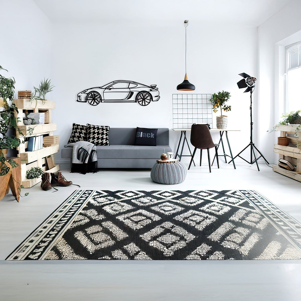 2020 Porsche Cayman GT4 Wall Art – Steel Silhouette with Spinning Wheels-KAFMEKA007 - AudiGear.com - Metal Car Wall Art