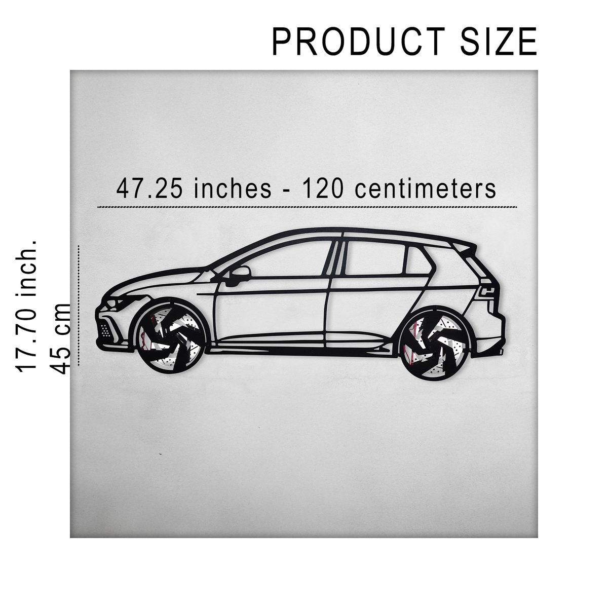 2022 Volkswagen Golf GTI Wall Art – Steel Silhouette with Spinning Wheels-KAFMEKA010