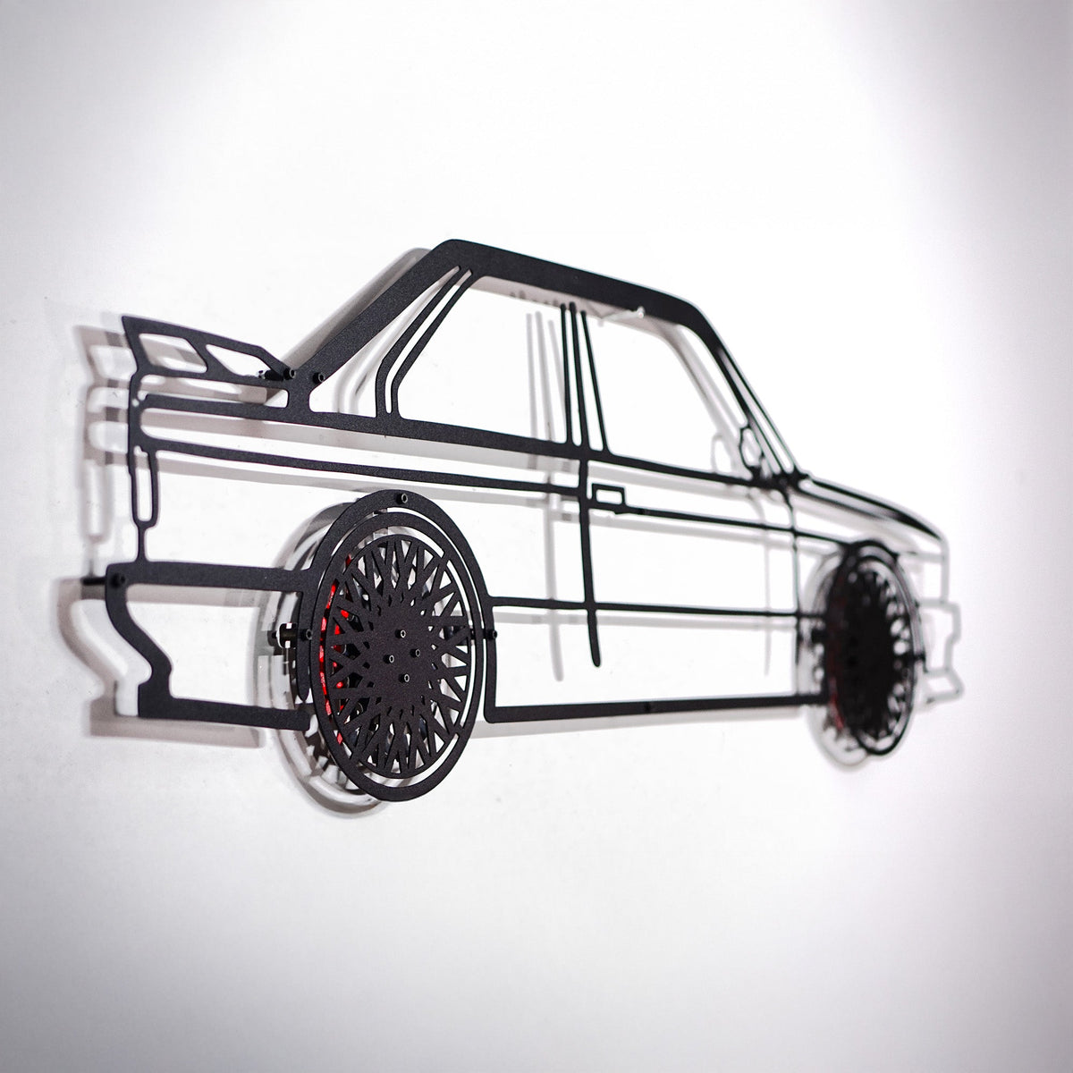 BMW E30 M3 Wall Art – Classic Steel Silhouette with Spinning Wheels -KAFMEKA013
