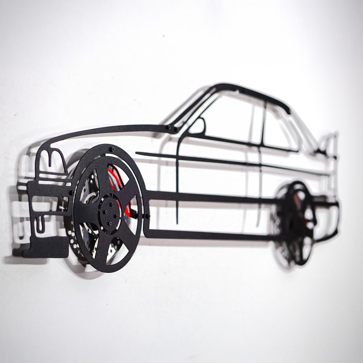 BMW E36 M3 Wall Art – Classic Steel Silhouette with Spinning Wheels-KAFMEKA015