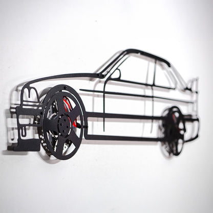 BMW E36 M3 Wall Art – Classic Steel Silhouette with Spinning Wheels-KAFMEKA015