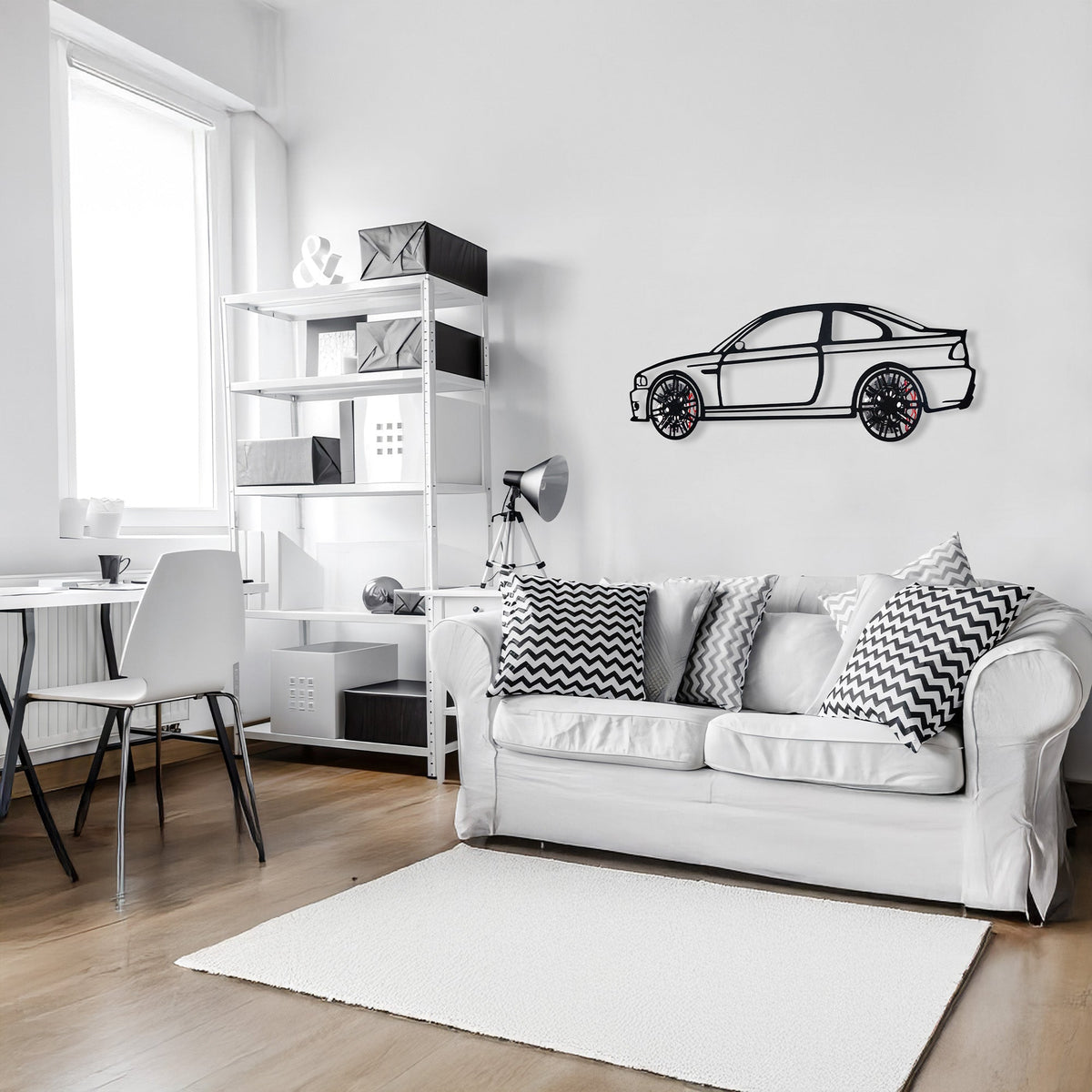 BMW E46 M3 Wall Art – Steel Silhouette with Spinning Wheels-KAFMEKA016