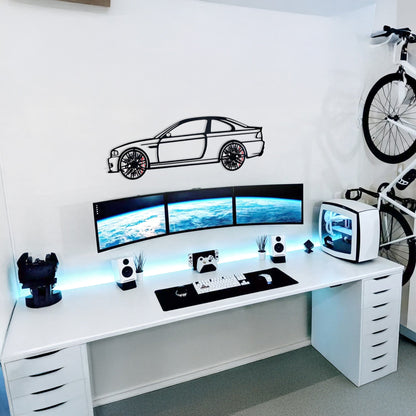 BMW E46 M3 Wall Art – Steel Silhouette with Spinning Wheels-KAFMEKA016