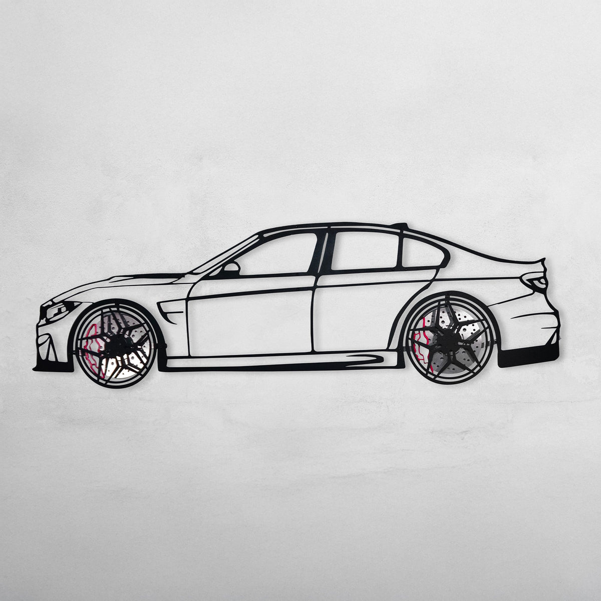 BMW M3 Wall Art – F80 Steel Silhouette with Spinning Wheels-KAFMEKA017