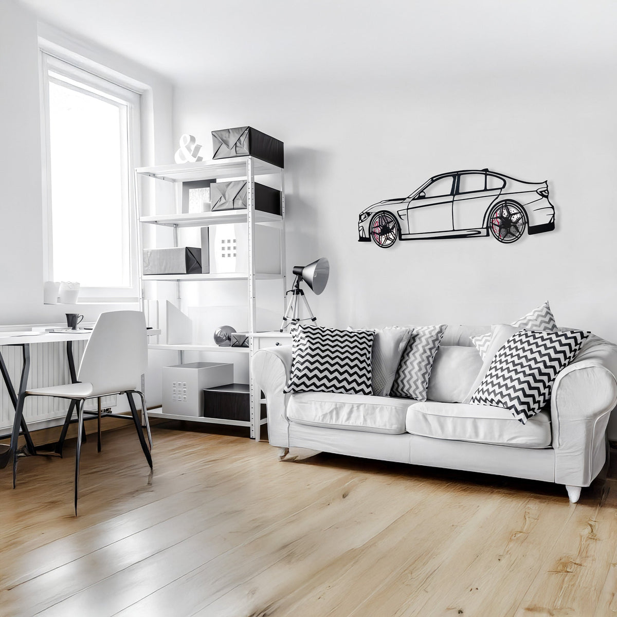BMW M3 Wall Art – F80 Steel Silhouette with Spinning Wheels-KAFMEKA017