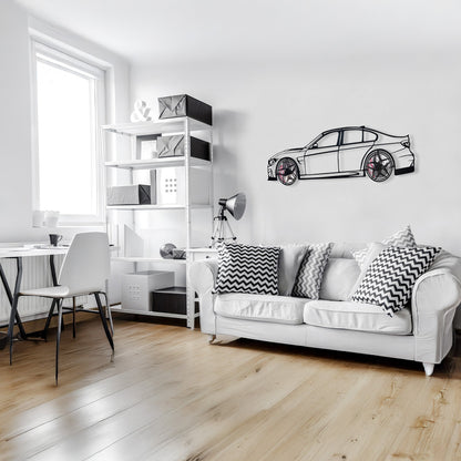 BMW M3 Wall Art – F80 Steel Silhouette with Spinning Wheels-KAFMEKA017