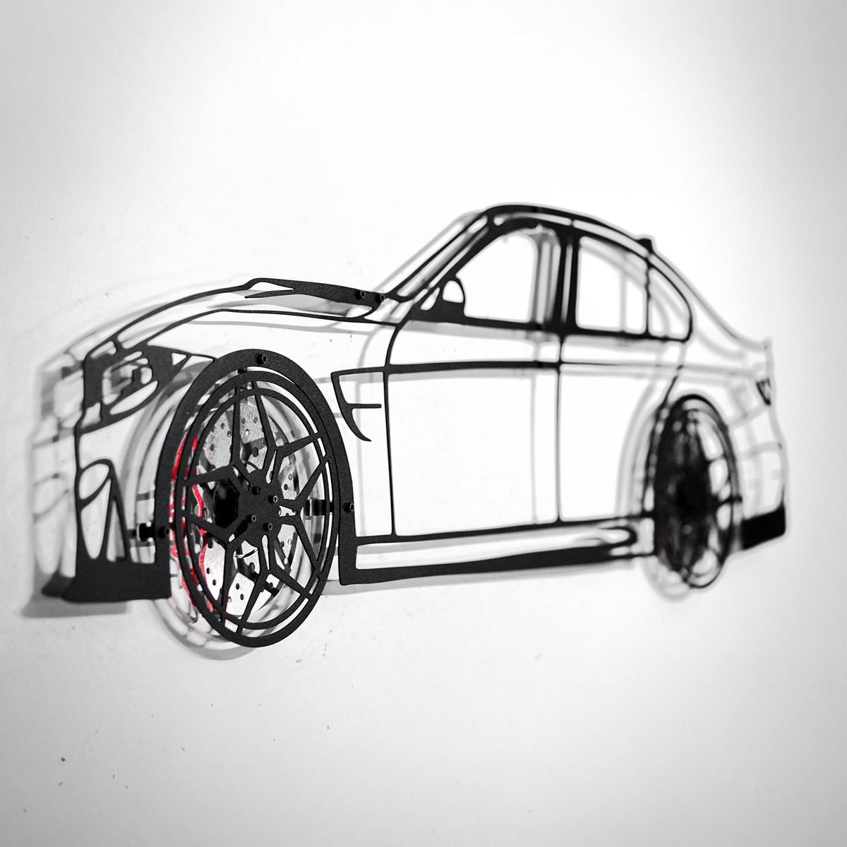 BMW M3 Wall Art – F80 Steel Silhouette with Spinning Wheels-KAFMEKA017