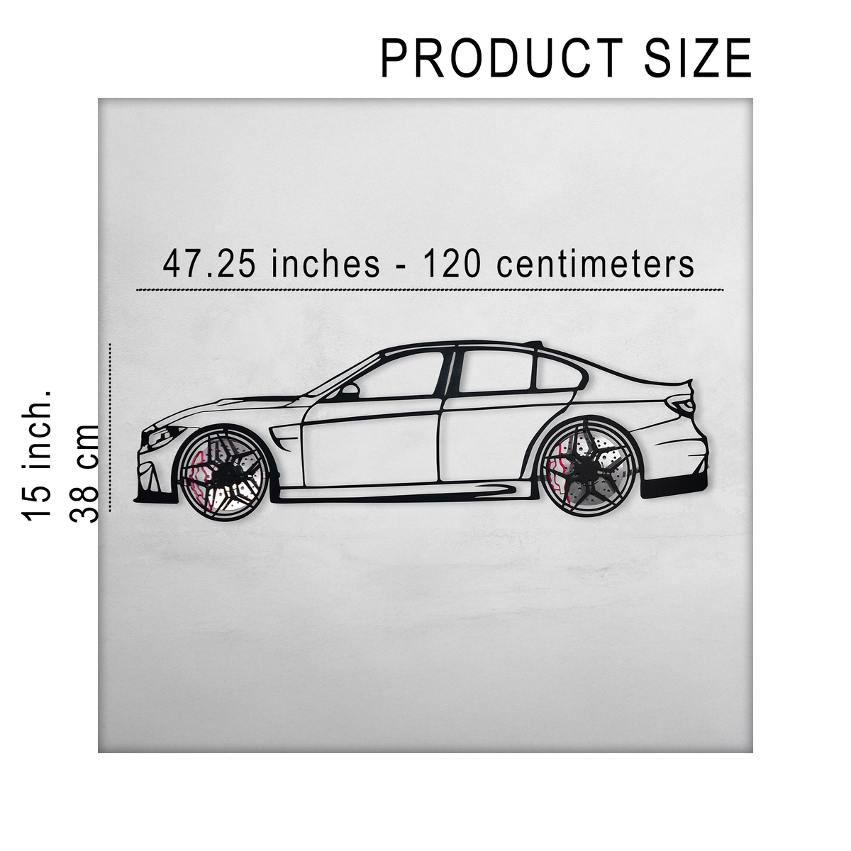 BMW M3 Wall Art – F80 Steel Silhouette with Spinning Wheels-KAFMEKA017