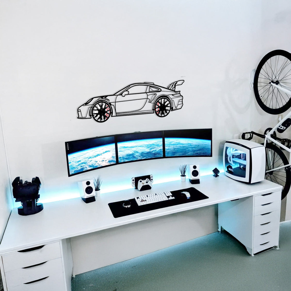 Porsche 911 GT Wall Art – Steel Silhouette with Spinning Wheels-KAFMEKA037
