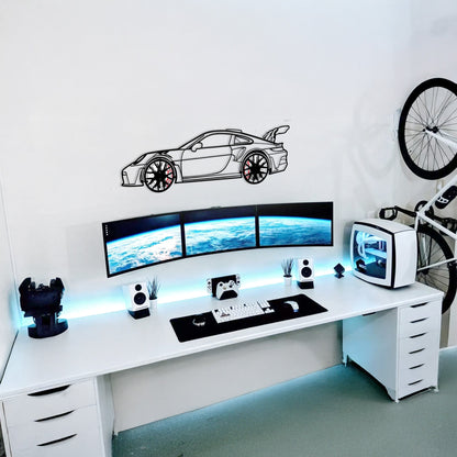 Porsche 911 GT Wall Art – Steel Silhouette with Spinning Wheels-KAFMEKA037