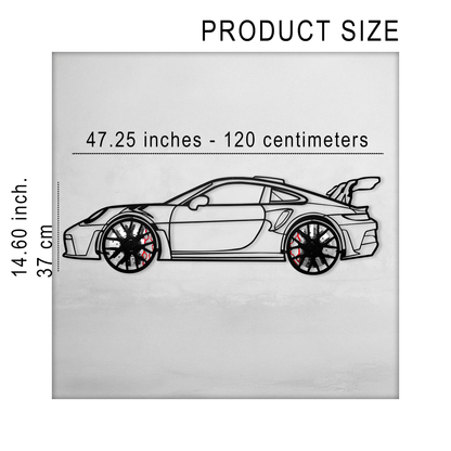 Porsche 911 GT Wall Art – Steel Silhouette with Spinning Wheels-KAFMEKA037