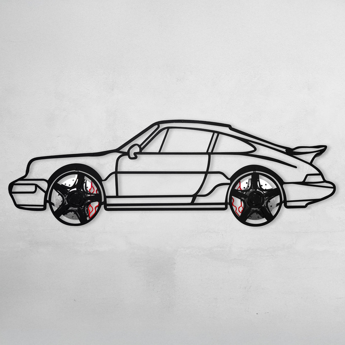 Classic Porsche 911 Wall Art – Retro Steel Silhouette with Spinning Wheels-KAFMEKA038