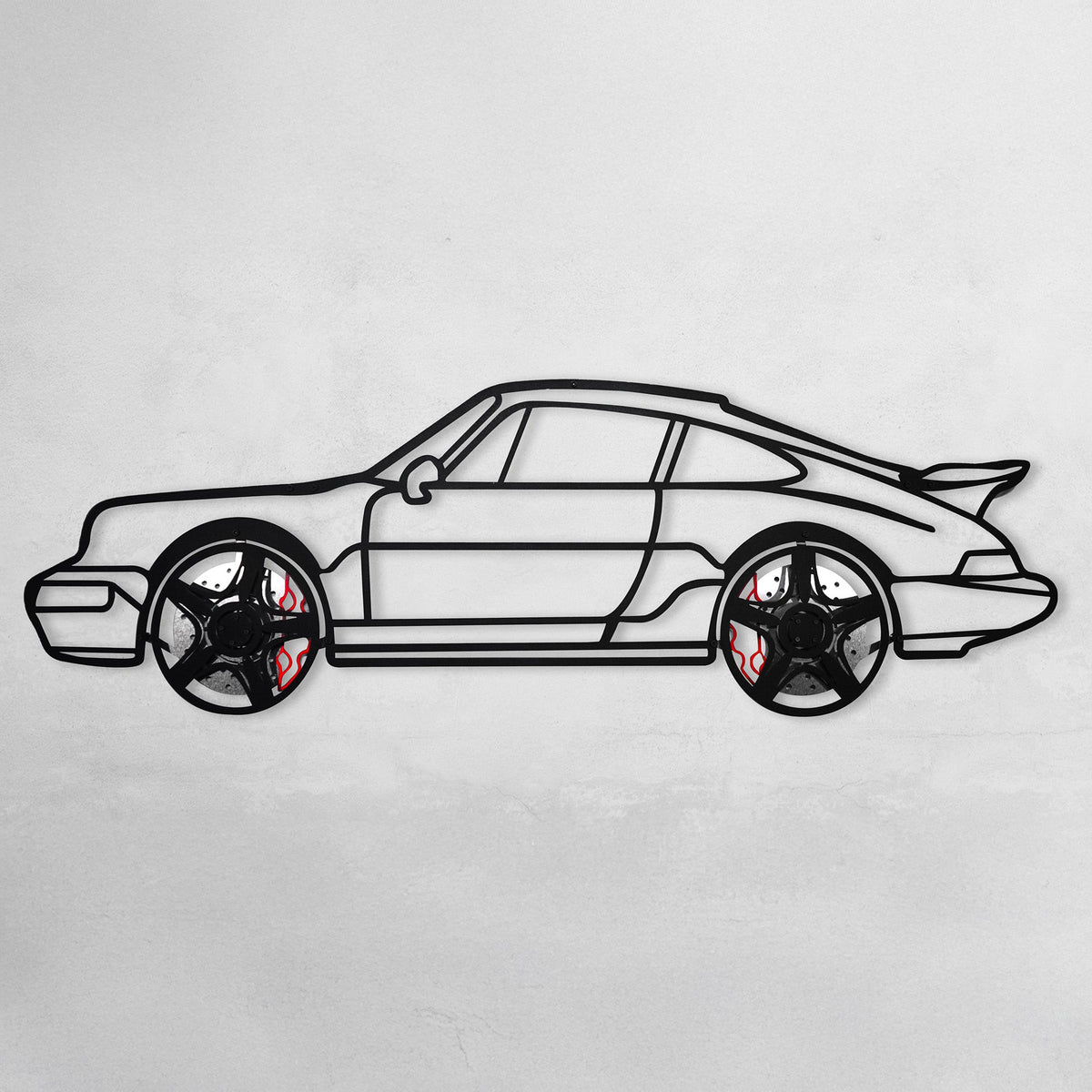 Classic Porsche 911 Wall Art – Retro Steel Silhouette with Spinning Wheels-KAFMEKA038