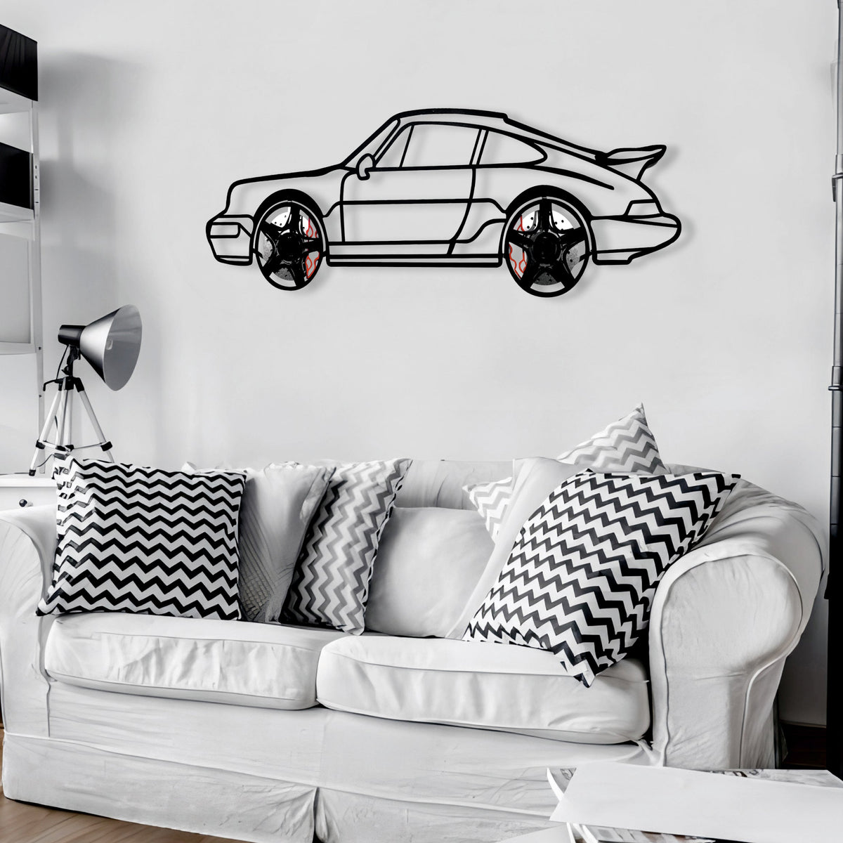 Classic Porsche 911 Wall Art – Retro Steel Silhouette with Spinning Wheels-KAFMEKA038
