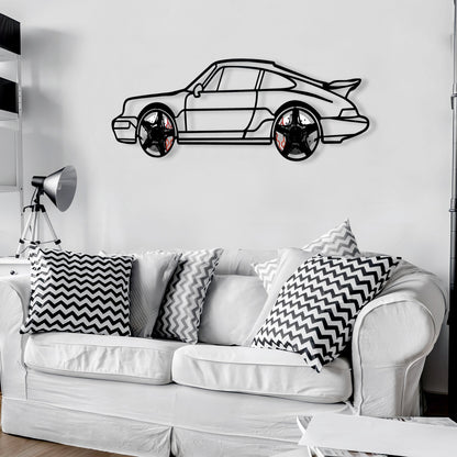 Classic Porsche 911 Wall Art – Retro Steel Silhouette with Spinning Wheels-KAFMEKA038