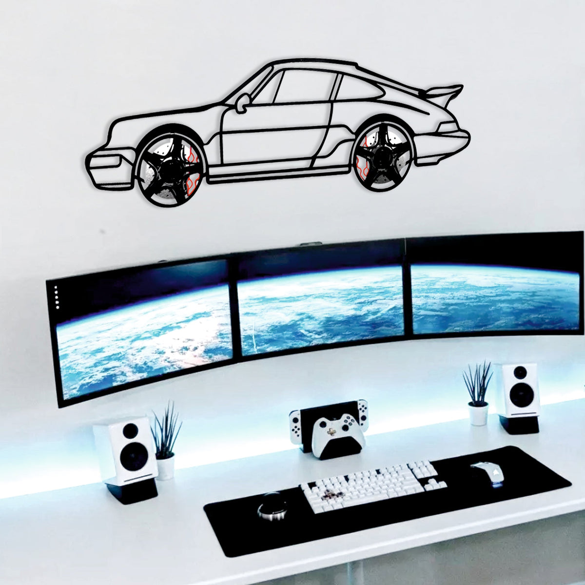 Classic Porsche 911 Wall Art – Retro Steel Silhouette with Spinning Wheels-KAFMEKA038