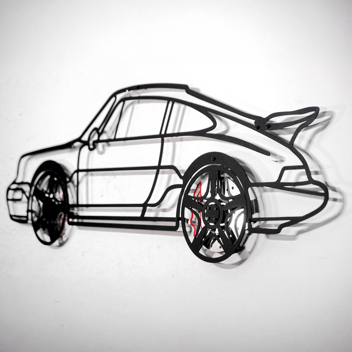 Classic Porsche 911 Wall Art – Retro Steel Silhouette with Spinning Wheels-KAFMEKA038