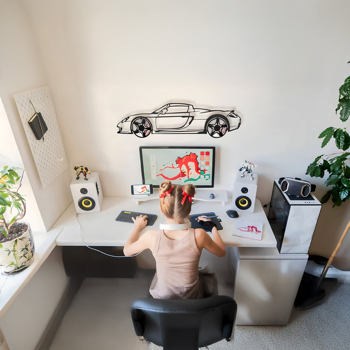 Porsche Carrera GT Wall Art – Supercar Steel Silhouette with Spinning Wheels-KAFMEKA039