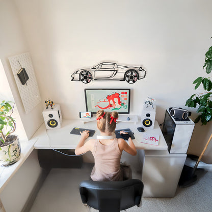 Porsche Carrera GT Wall Art – Supercar Steel Silhouette with Spinning Wheels-KAFMEKA039