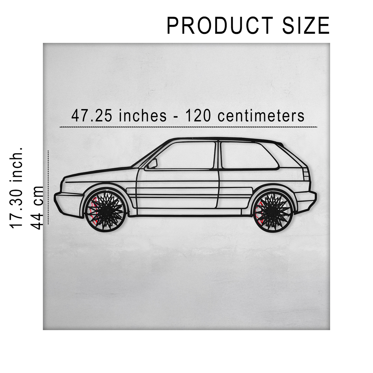Volkswagen Golf Mk1 Wall Art – Classic Hot Hatch Steel Silhouette with Spinning Wheels-KAFMEKA046
