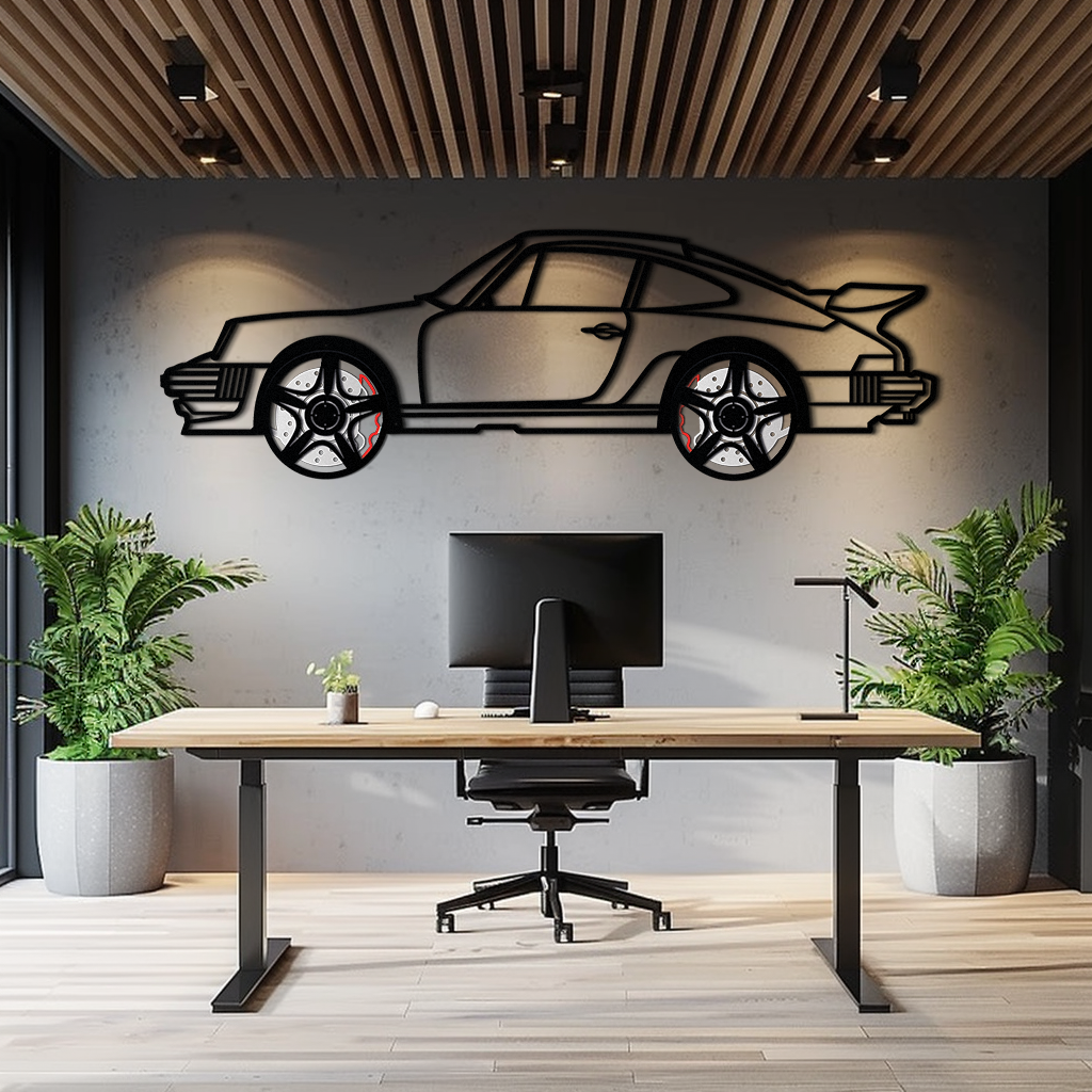 Porsche 911 Classic Metal Wall Art – Rotating Wheel Automotive Silhouette, Premium Gift for Car Lovers- KAFMEKA049