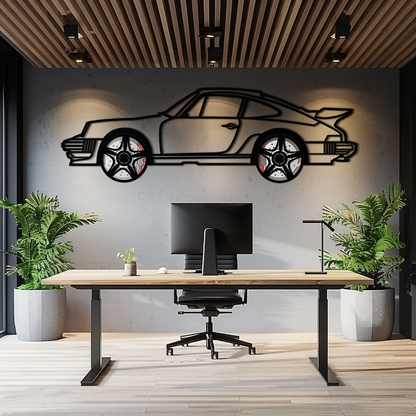 Porsche 911 Classic Metal Wall Art – Rotating Wheel Automotive Silhouette, Premium Gift for Car Lovers- KAFMEKA049