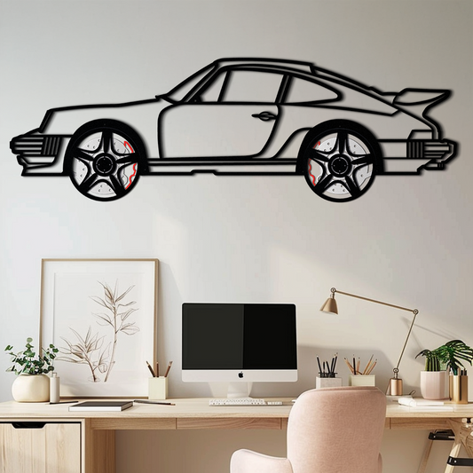 Porsche 911 Classic Metal Wall Art – Rotating Wheel Automotive Silhouette, Premium Gift for Car Lovers- KAFMEKA049