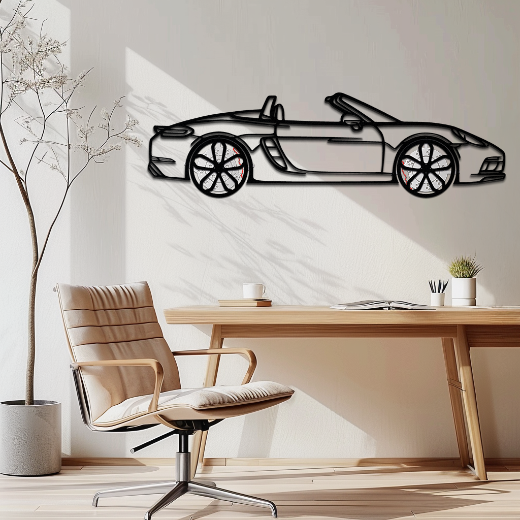 Porsche 718 Boxster GTS Metal Wall Art – Rotating Wheels – Luxury Car Silhouette Decor,KAFMEKA053
