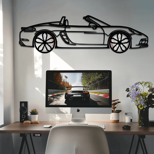 Porsche 718 Boxster GTS Metal Wall Art – Rotating Wheels – Luxury Car Silhouette Decor,KAFMEKA053 - AudiGear.com - Metal Car Wall Art