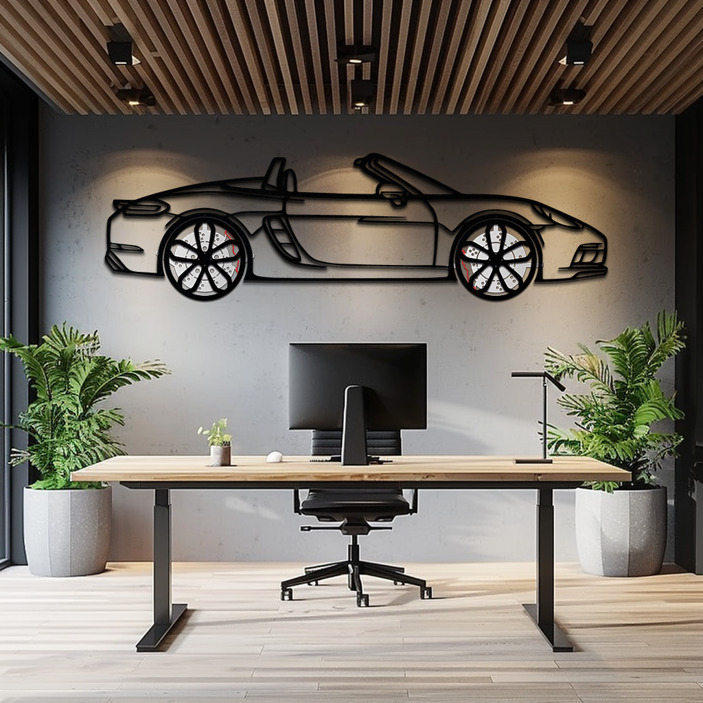 Porsche 718 Boxster GTS Metal Wall Art – Rotating Wheels – Luxury Car Silhouette Decor,KAFMEKA053