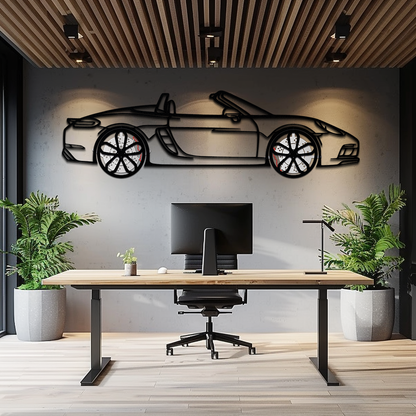 Porsche 718 Boxster GTS Metal Wall Art – Rotating Wheels – Luxury Car Silhouette Decor,KAFMEKA053