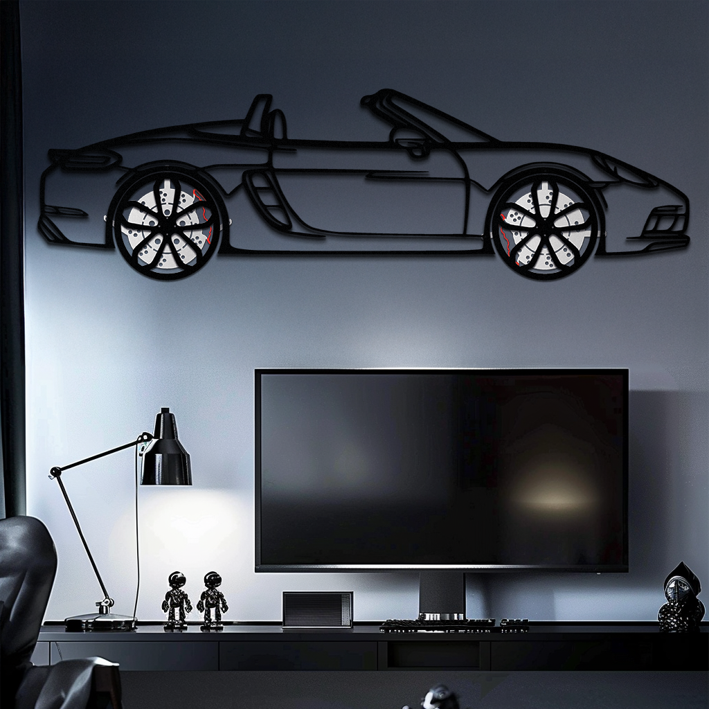 Porsche 718 Boxster GTS Metal Wall Art – Rotating Wheels – Luxury Car Silhouette Decor,KAFMEKA053