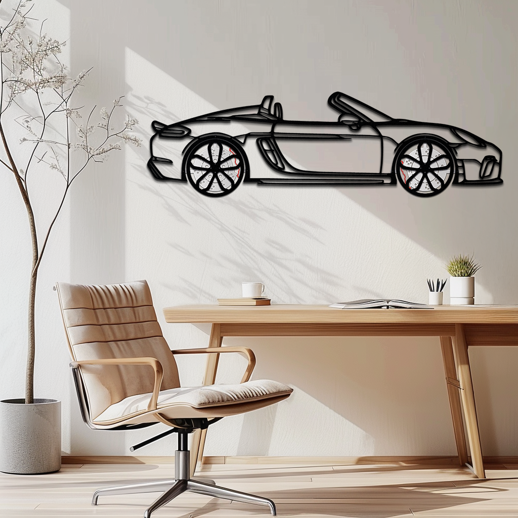 Porsche 718 Spyder Metal Wall Art – Rotating Wheel Car Silhouette Decor for Garage & Gifts,KAFMEKA054