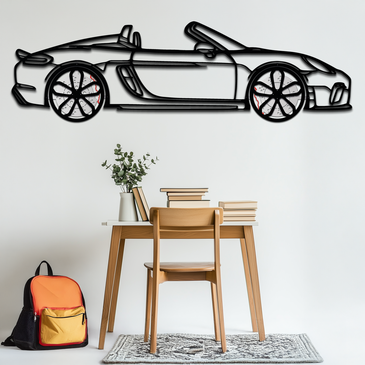 Porsche 718 Spyder Metal Wall Art – Rotating Wheel Car Silhouette Decor for Garage & Gifts,KAFMEKA054