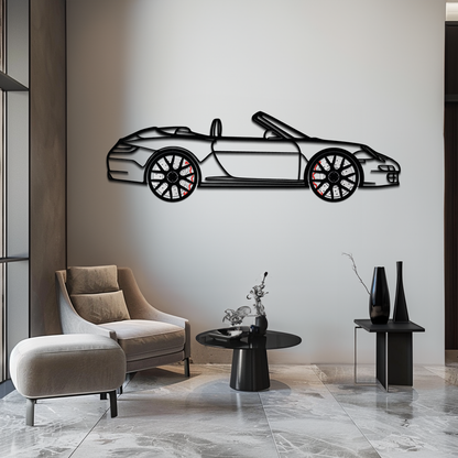 Porsche-Inspired Cabrio Silhouette Metal Wall Art – Rotating Wheel Garage Decor Gift,KAFMEKA055