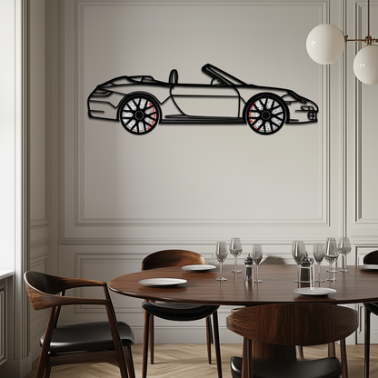 Porsche-Inspired Cabrio Silhouette Metal Wall Art – Rotating Wheel Garage Decor Gift,KAFMEKA055
