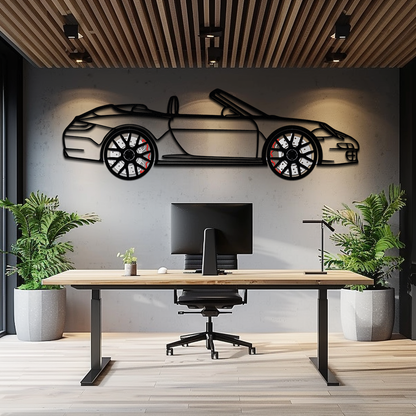 Porsche-Inspired Cabrio Silhouette Metal Wall Art – Rotating Wheel Garage Decor Gift,KAFMEKA055